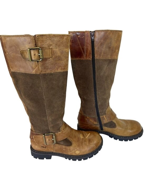 B.O.C Shoes - B.O.C Born Brown Leather Suede Riding Boots Women's 6M Buckle Tall Boots Rustic